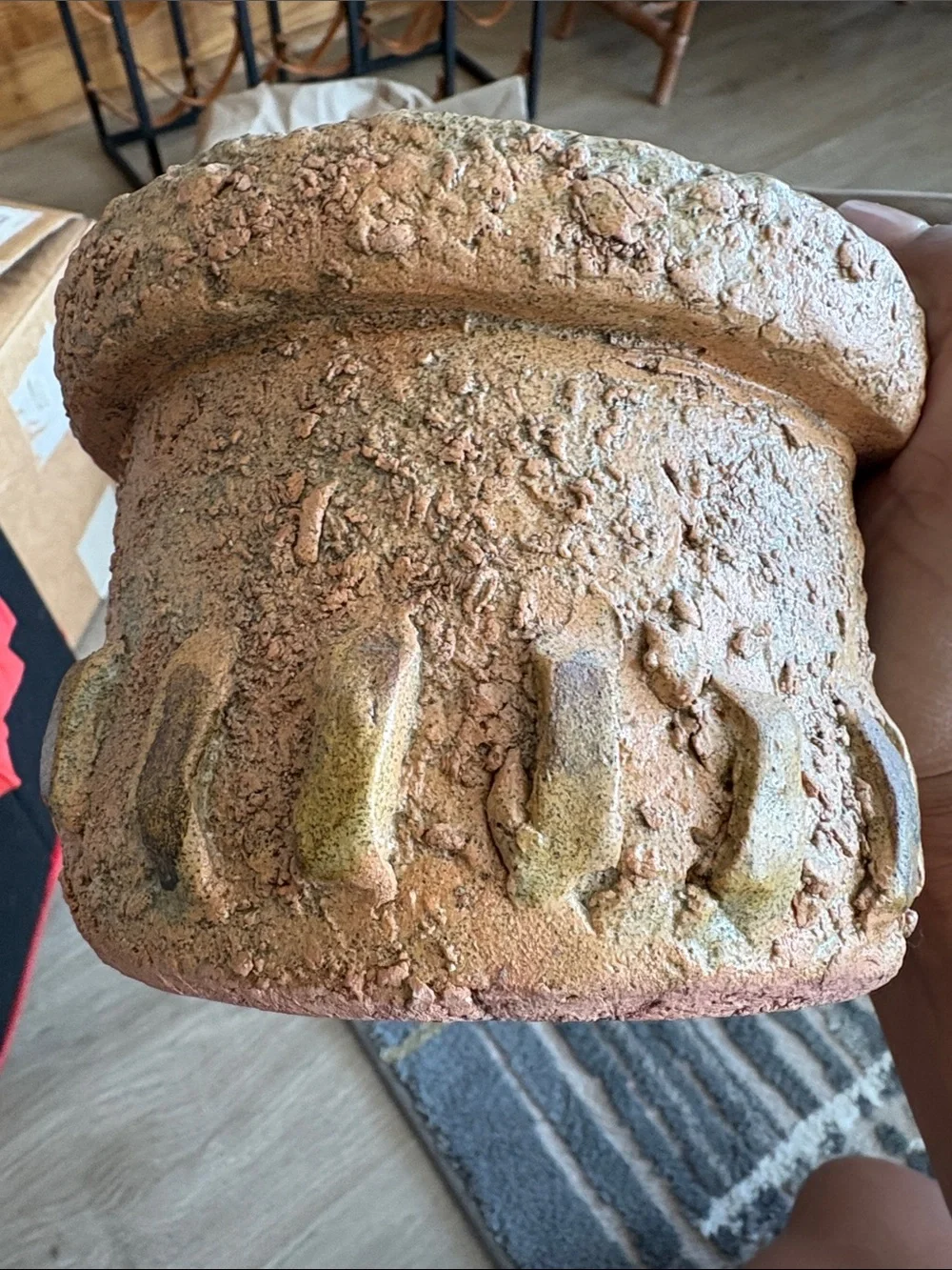 Brutalist Textured Decorative Lidded Jar in Rusty Brown